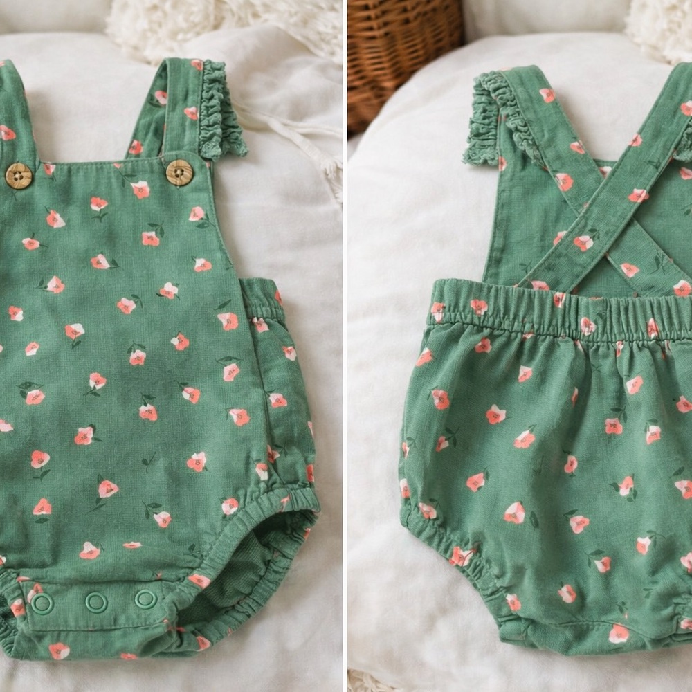 Carter’s Baby Romper | 9 Months | Green Floral | Sweet Summer Outfit